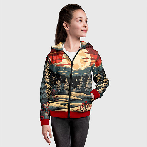 Детская толстовка на молнии Зимнее настроение новогодний рисунок / 3D-Красный – фото 4