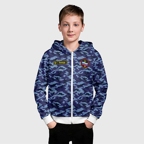Детская толстовка на молнии Камуфляж синий - Тимур / 3D-Белый – фото 3