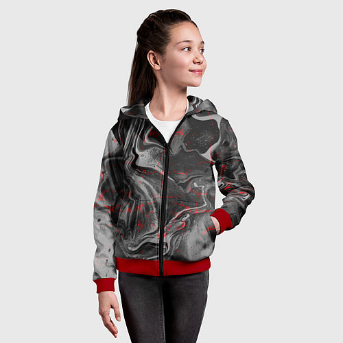Детская толстовка на молнии Брызги краски и вода / 3D-Красный – фото 4