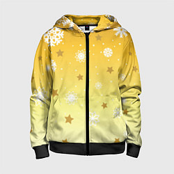 Толстовка на молнии детская Снежинки и звезды на желтом, цвет: 3D-черный