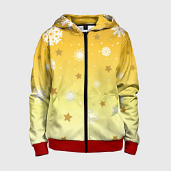 Толстовка на молнии детская Снежинки и звезды на желтом, цвет: 3D-красный