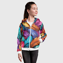 Толстовка на молнии детская Перья паттерн - нейросеть, цвет: 3D-белый — фото 2