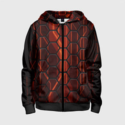 Толстовка на молнии детская Огненные шестигранники соты, цвет: 3D-черный