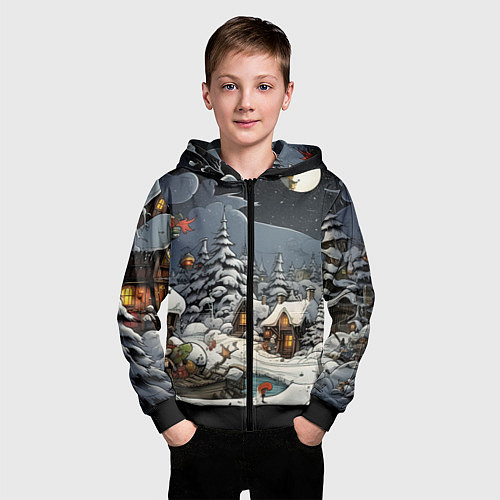 Детская толстовка на молнии Волшебство новогодней ночи / 3D-Черный – фото 3