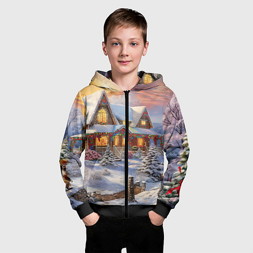 Детская толстовка на молнии Звездная полночь подарков / 3D-Черный – фото 3