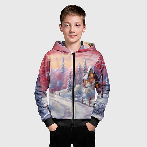 Детская толстовка на молнии Волшебное сияние новогодних огней / 3D-Черный – фото 3