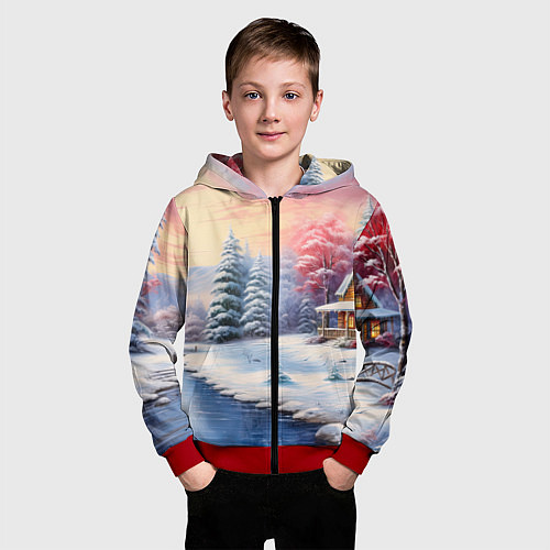 Детская толстовка на молнии Сказочная метель подарков / 3D-Красный – фото 3