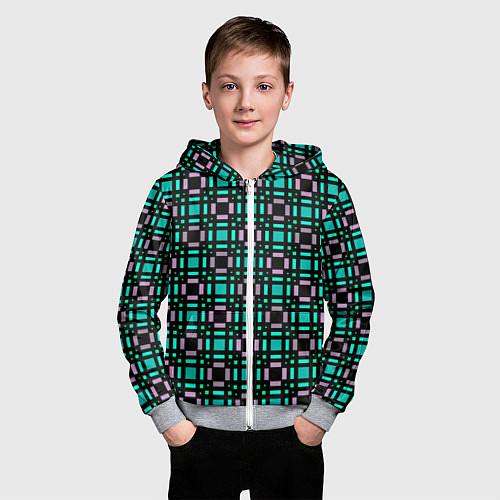 Детская толстовка на молнии Зелено-сиреневый с черный клетчатый узор / 3D-Меланж – фото 3