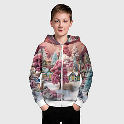 Толстовка на молнии детская Зимний закат новый год, цвет: 3D-белый — фото 2