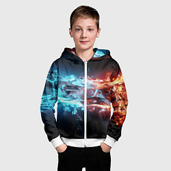 Толстовка на молнии детская Лед и пламя абстракция, цвет: 3D-белый — фото 2