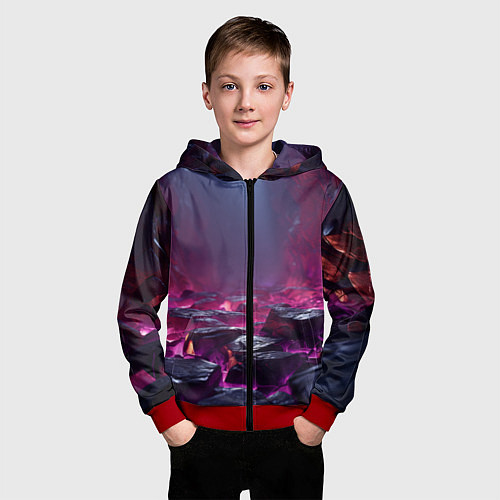 Детская толстовка на молнии Абстрактные фрагменты / 3D-Красный – фото 3