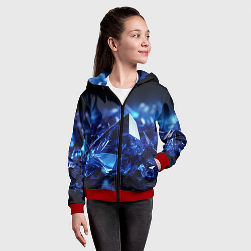Детская толстовка на молнии Синие прозрачные алмазы / 3D-Красный – фото 4