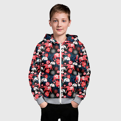 Детская толстовка на молнии Красные слоны / 3D-Меланж – фото 3