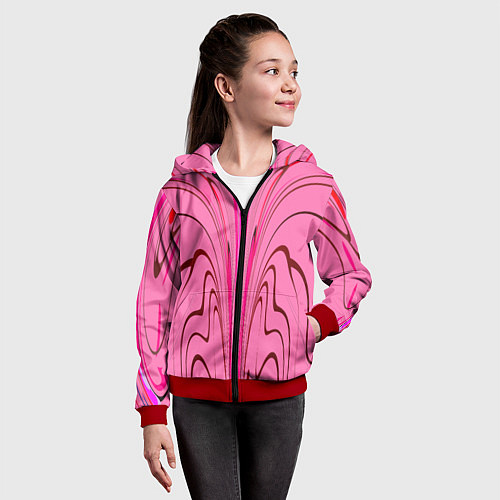 Детская толстовка на молнии Плавные линии на розовом фоне / 3D-Красный – фото 4
