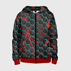 Толстовка на молнии детская Нано шестиугольник, цвет: 3D-красный