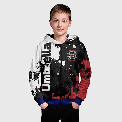 Детская толстовка на молнии Umbrella Security на спортивном красно бело чёрном / 3D-Синий – фото 3