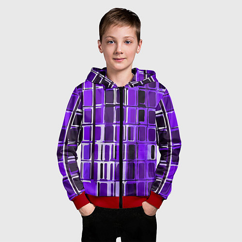 Детская толстовка на молнии Фиолетовые прямоугольники / 3D-Красный – фото 3