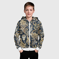 Толстовка на молнии детская Индийские этнические узоры пейсли, цвет: 3D-белый — фото 2