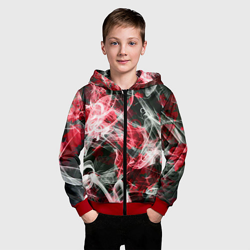 Детская толстовка на молнии Серые узоры дым / 3D-Красный – фото 3