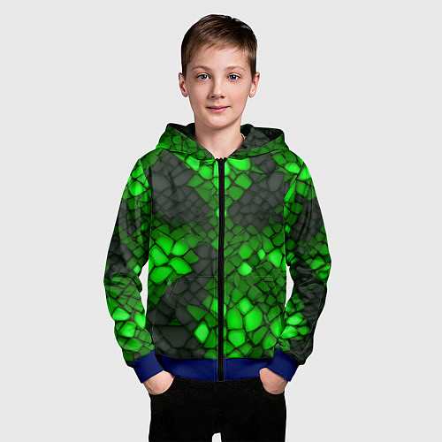 Детская толстовка на молнии Зелёный трескающийся камень / 3D-Синий – фото 3