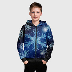 Толстовка на молнии детская Новогодние снежинки кружатся, цвет: 3D-черный — фото 2