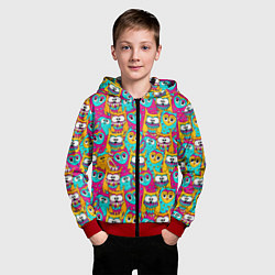 Толстовка на молнии детская Разноцветные совы, цвет: 3D-красный — фото 2