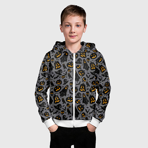 Детская толстовка на молнии Праздничный узор хэллоуина / 3D-Белый – фото 3