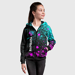 Толстовка на молнии детская Варвара и неоновый герб России по-вертикали, цвет: 3D-черный — фото 2