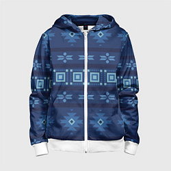 Толстовка на молнии детская Blue tribal geometric, цвет: 3D-белый