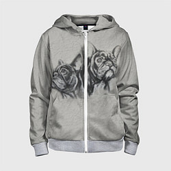Толстовка на молнии детская Французские бульдоги пара, цвет: 3D-меланж