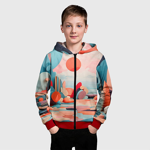 Детская толстовка на молнии Геометрия природы / 3D-Красный – фото 3