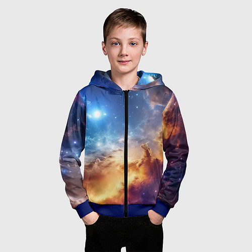 Детская толстовка на молнии Оранжевая небула космос / 3D-Синий – фото 3