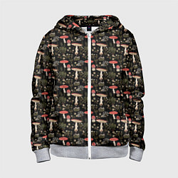 Толстовка на молнии детская Goblincore - мухоморы, цвет: 3D-меланж