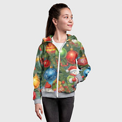 Толстовка на молнии детская Новогодний принт на елке, цвет: 3D-меланж — фото 2