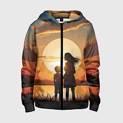 Толстовка на молнии детская Мать и дитя на закате, цвет: 3D-черный