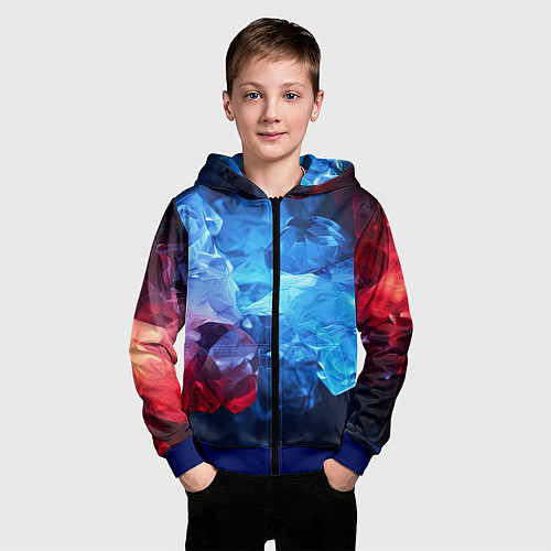 Детская толстовка на молнии Синяя ледяная абстракция с красным / 3D-Синий – фото 3