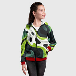 Толстовка на молнии детская Белая вязкая текстура на зеленой, цвет: 3D-красный — фото 2