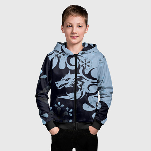 Детская толстовка на молнии Дракон со снежинками / 3D-Черный – фото 3