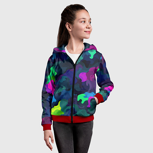 Детская толстовка на молнии Хаотичный камуфляж / 3D-Красный – фото 4