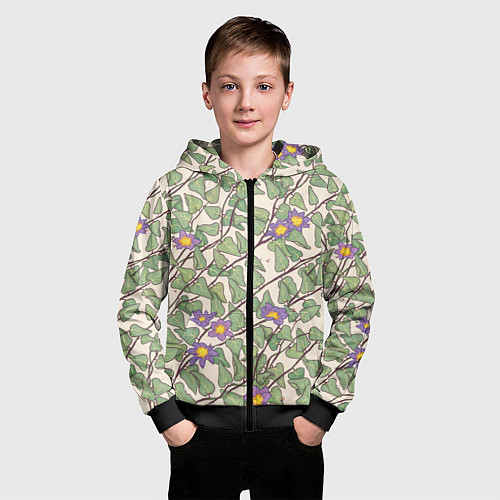 Детская толстовка на молнии Клематис / 3D-Черный – фото 3