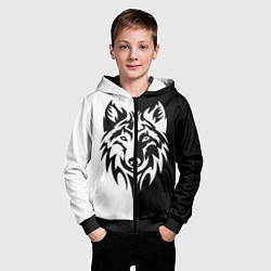 Толстовка на молнии детская Волк чёрно-белый, цвет: 3D-черный — фото 2