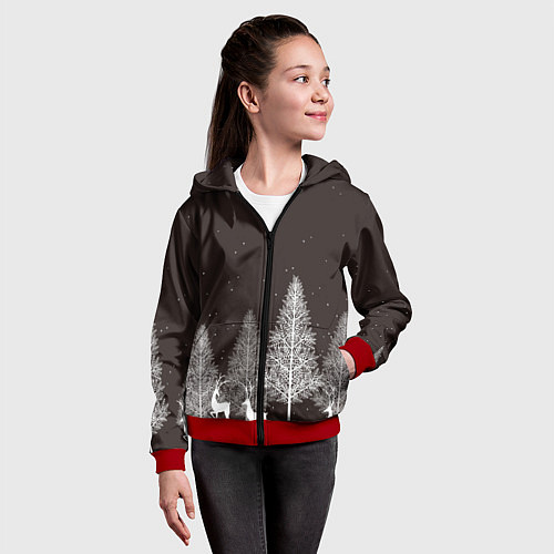 Детская толстовка на молнии Олени в лесу / 3D-Красный – фото 4