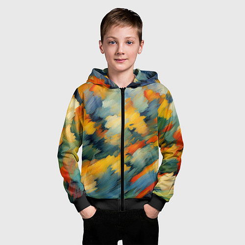 Детская толстовка на молнии Жёлтые и синие мазки / 3D-Черный – фото 3