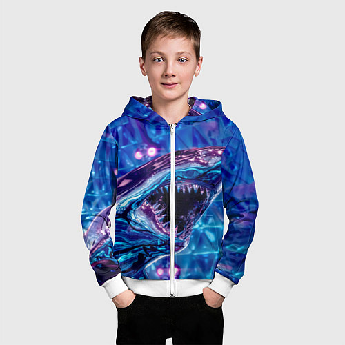 Детская толстовка на молнии Фиолетовая акула / 3D-Белый – фото 3