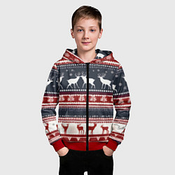 Толстовка на молнии детская Олени белые и красные свитер новогодний, цвет: 3D-красный — фото 2