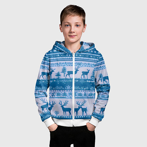 Детская толстовка на молнии Синие олени / 3D-Белый – фото 3
