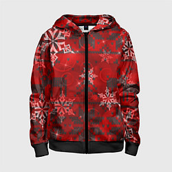 Толстовка на молнии детская Рождественские узоры снежинки, цвет: 3D-черный