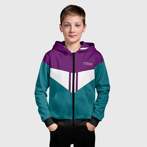 Детская толстовка на молнии FIRM темная сирень и бирюза / 3D-Черный – фото 3