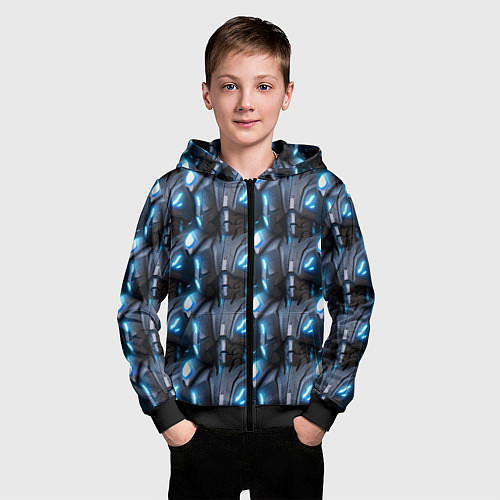 Детская толстовка на молнии Кибернетическая броня синяя / 3D-Черный – фото 3