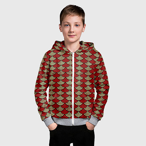Детская толстовка на молнии Золотая и красная чешуя / 3D-Меланж – фото 3